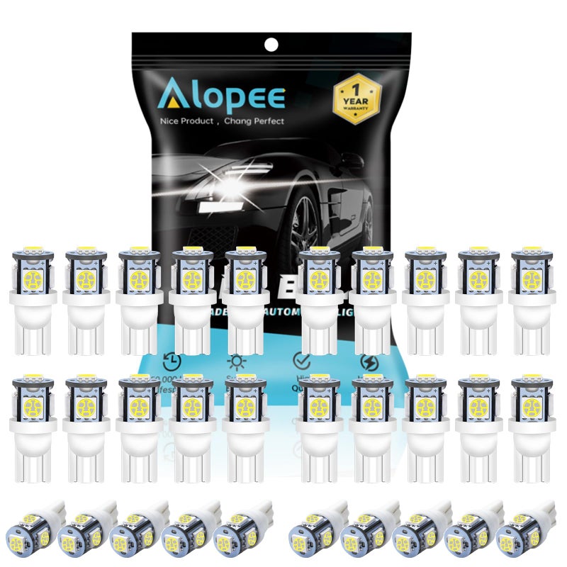 Alopee Led 194 Bulb White 6500K T10 Wedge Led Lights 5SMD 5050 Chips 12V Replacement for 158 168 193 198 2825 W5W Interior Car Lights Dome Map Door Trunk Light, Pack of 30 - Image 1